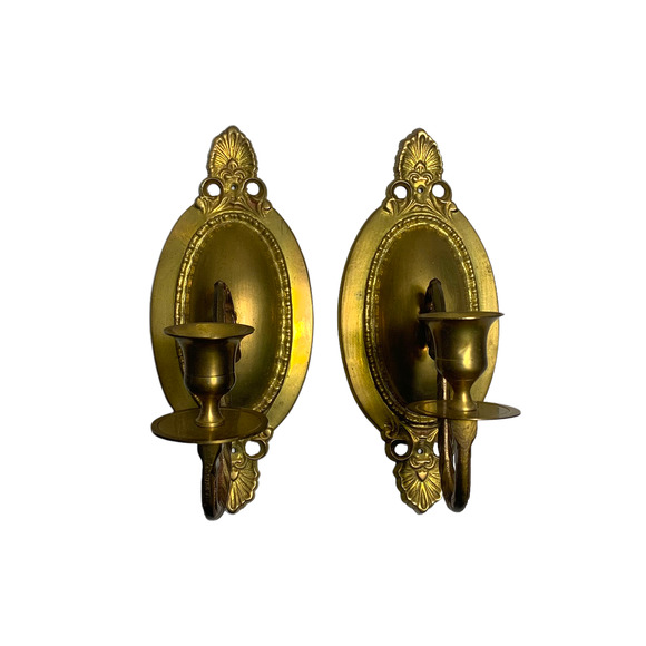 SOLD 2- Vintage Victorian Antique Brass Wall Sconce Candle Holders Heavy Gothic